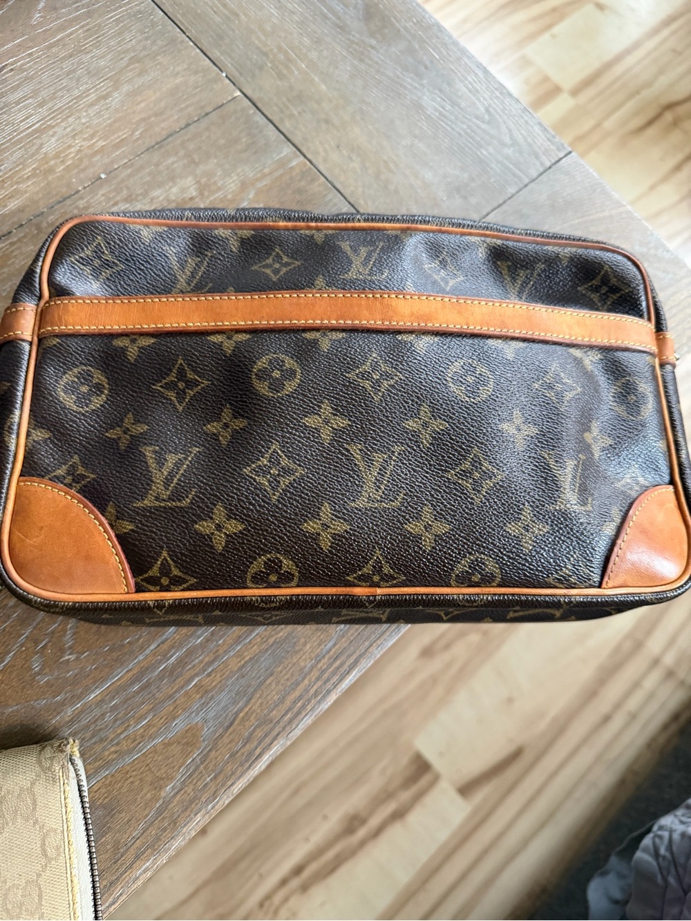 Louis Vuitton Brown Monogram Canvas Toiletry Bag with Tan Trim